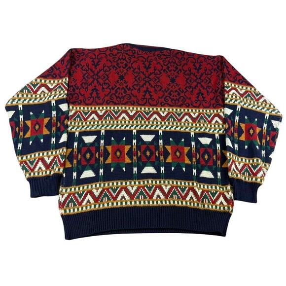 Vintage Trend Basics Men XLT Multi Geometric Aztec Korea Made Acrylic Knit - Picture 2 of 7